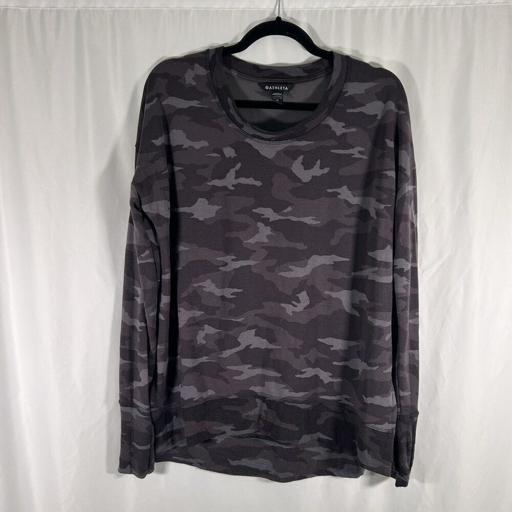 Athleta Sweater Women's Medium Grey Camo Crew Neck Long Sleeve Pullover